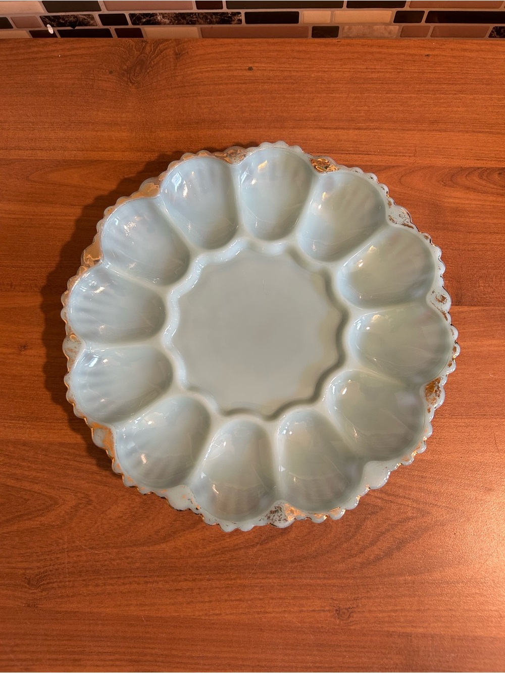 Vintage-Style Baby Blue Ceramic Deviled Egg Plate